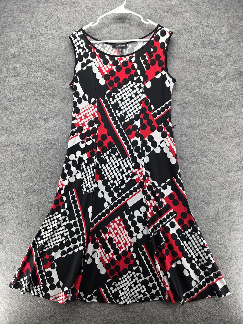 Perceptions New York Dress Womens 10 Black Fit & Flare Midi Sleeveless Print